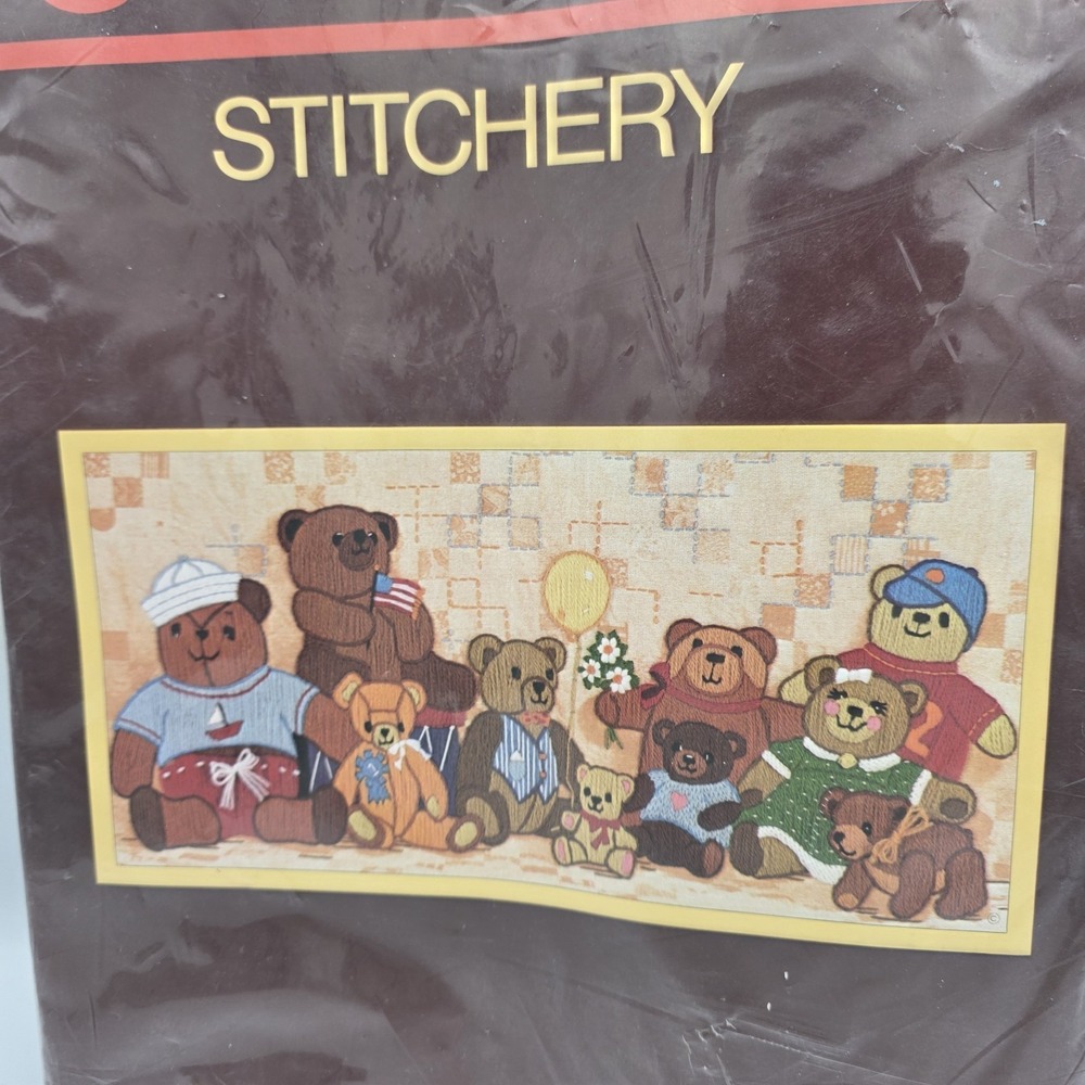 New Vtg 1983 Sunset Stitchery 2605 Crewel Kit "Bear With Us" Fits Frame 10 x 20 - Picture 2 of 7